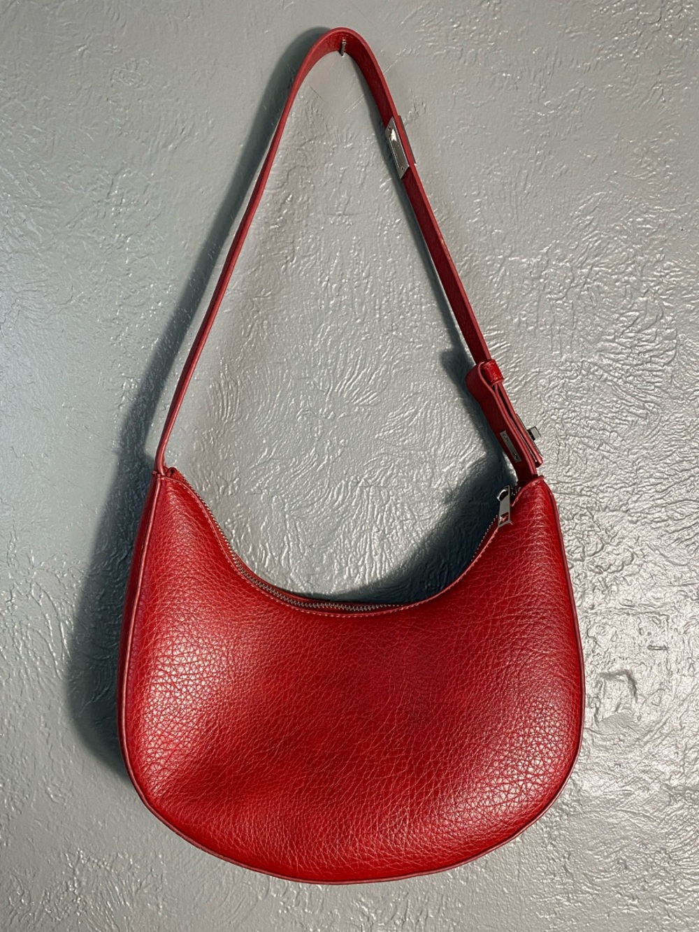 Like Dreams Red Pebbled Faux Leather Hobo Shoulder Bag Adjustable Strap